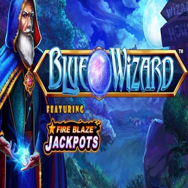 Blue Wizard Fire Blaze Jackpots logo by Rarestone Gaming Cashed Casino